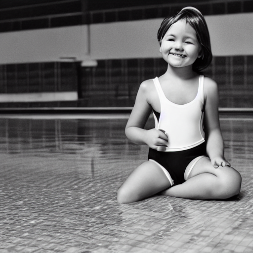 AI生成画像_屋内プールでスクール水着を着て座っているボブヘアの女の子