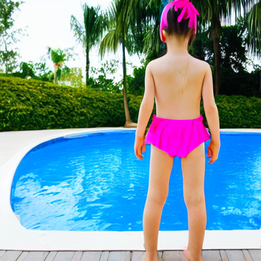 AI生成画像_プールサイドにいるツインテールで水色の競泳水着を着た女の子