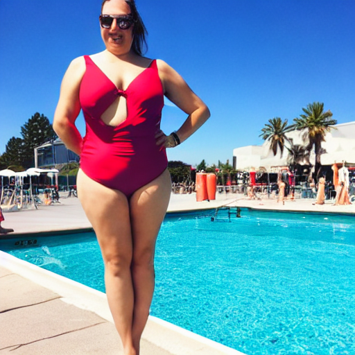 AI生成画像_晴れた屋外プールでハイレグ水着を着た32歳の女性